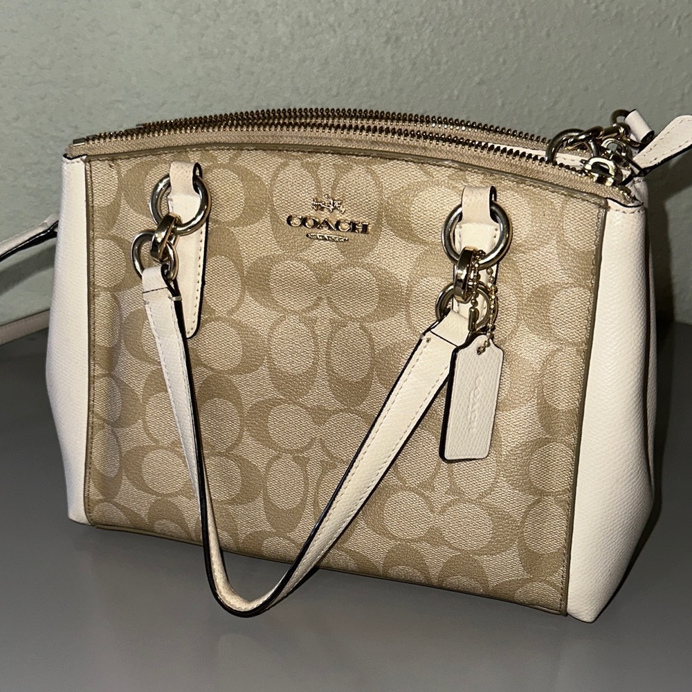 Coach Signature Tan and White Crossbody Bag